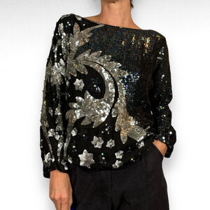 Vintage Black and Silver Sequin Blouse
